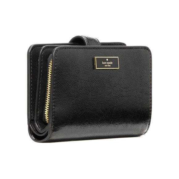 New Kate Spade Bridget Crinkle Patent Medium Compact Bifold Wallet Black - Picture 3 of 3